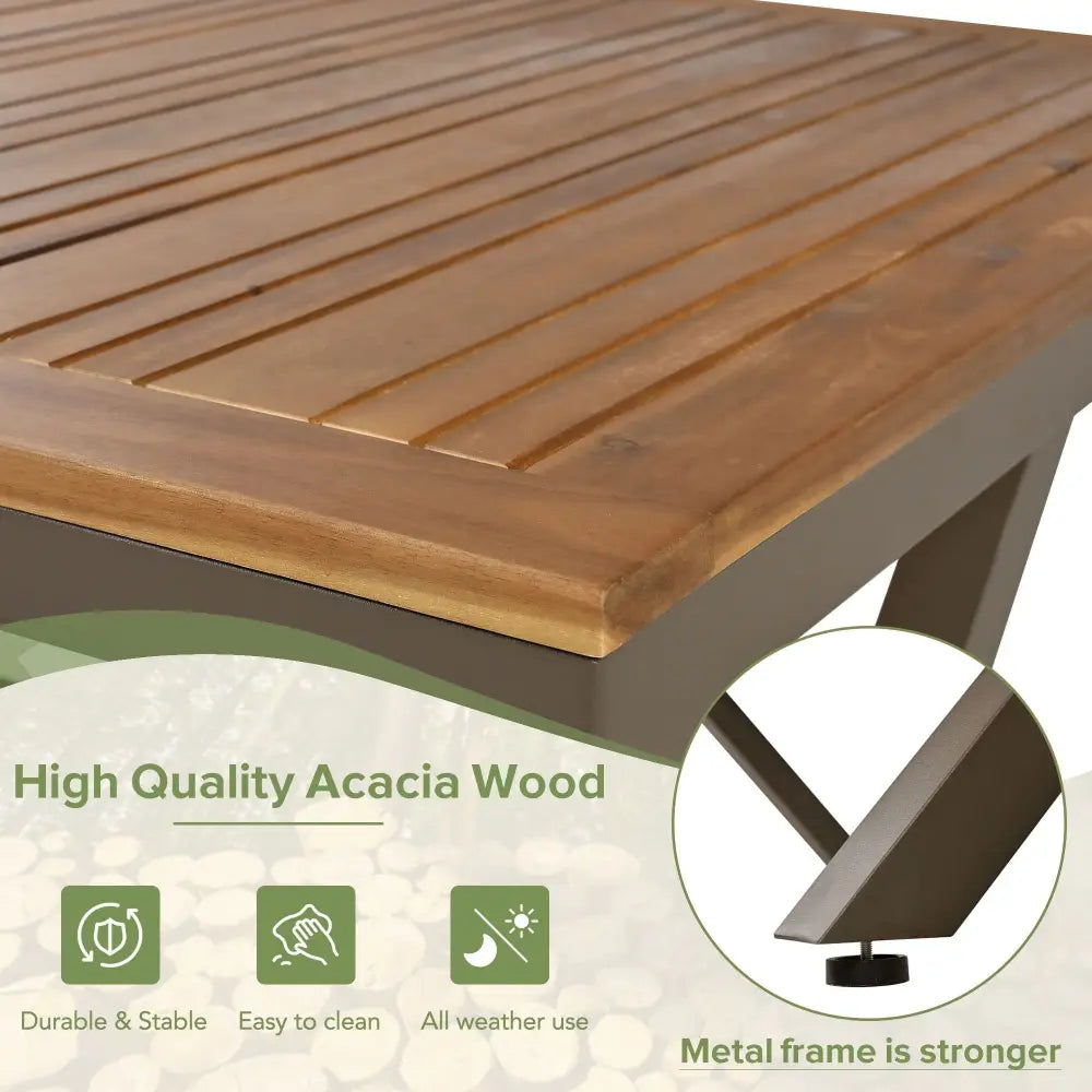 Acacia wood tabletop for GO 7 Piece Beige Patio Dining Set with package size details