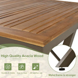 Acacia wood tabletop for GO 7 Piece Beige Patio Dining Set with package size details