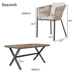 Outdoor dining set with acacia wood tabletop, package size, and dimensions available
