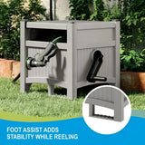 Gray hose reel with foot assist, built from durable resin for standard vinyl hoses