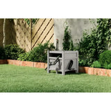 Gray hose reel box featuring durable resin construction for standard vinyl hose storage