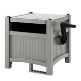 Gray outdoor hose reel with durable resin construction and standard vinyl hose option