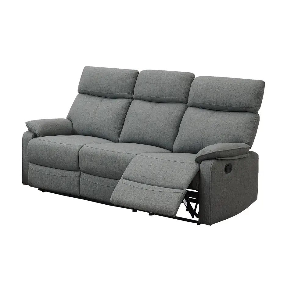 Gray recliner sofa in burlap fabric with recliner motion feature for added comfort