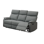 Gray recliner sofa in burlap fabric with recliner motion feature for added comfort