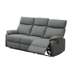 Gray recliner sofa in burlap fabric with recliner motion feature for added comfort