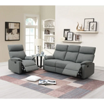 Gray Burlap Fabric Recliner Motion Sofa and Chair Set for comfortable lounging