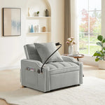 Gray recliner chair bed with white trim from Grey Velvet Chair Bed Sleeper for Small Spaces