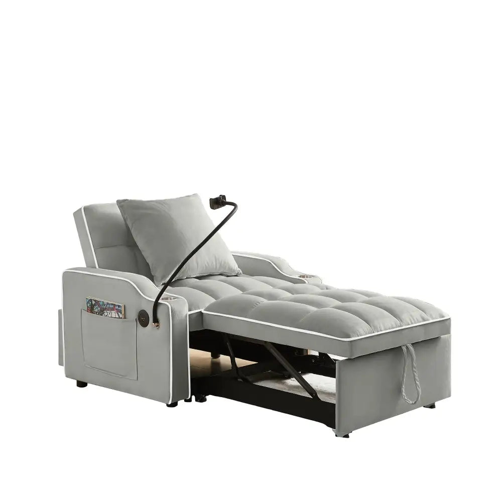 Gray convertible chair bed for small spaces, ideal as a versatile chair bed solution