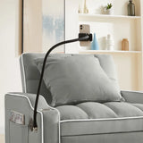 Gray chaise lounge with phone holder from Grey Velvet Chair Bed Sleeper for Small Spaces