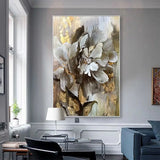 Handmade Floral Oil Painting on Canvas with Gold Accents showcasing vibrant floral artwork