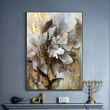 Handmade Floral Oil Painting on Canvas featuring elegant floral design with gold accents