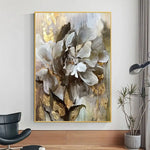 Handmade floral oil painting on canvas with gold accents for elegant home decor