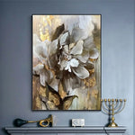 Handmade Floral Oil Painting on Canvas with Gold Accents showcasing elegant floral artistry