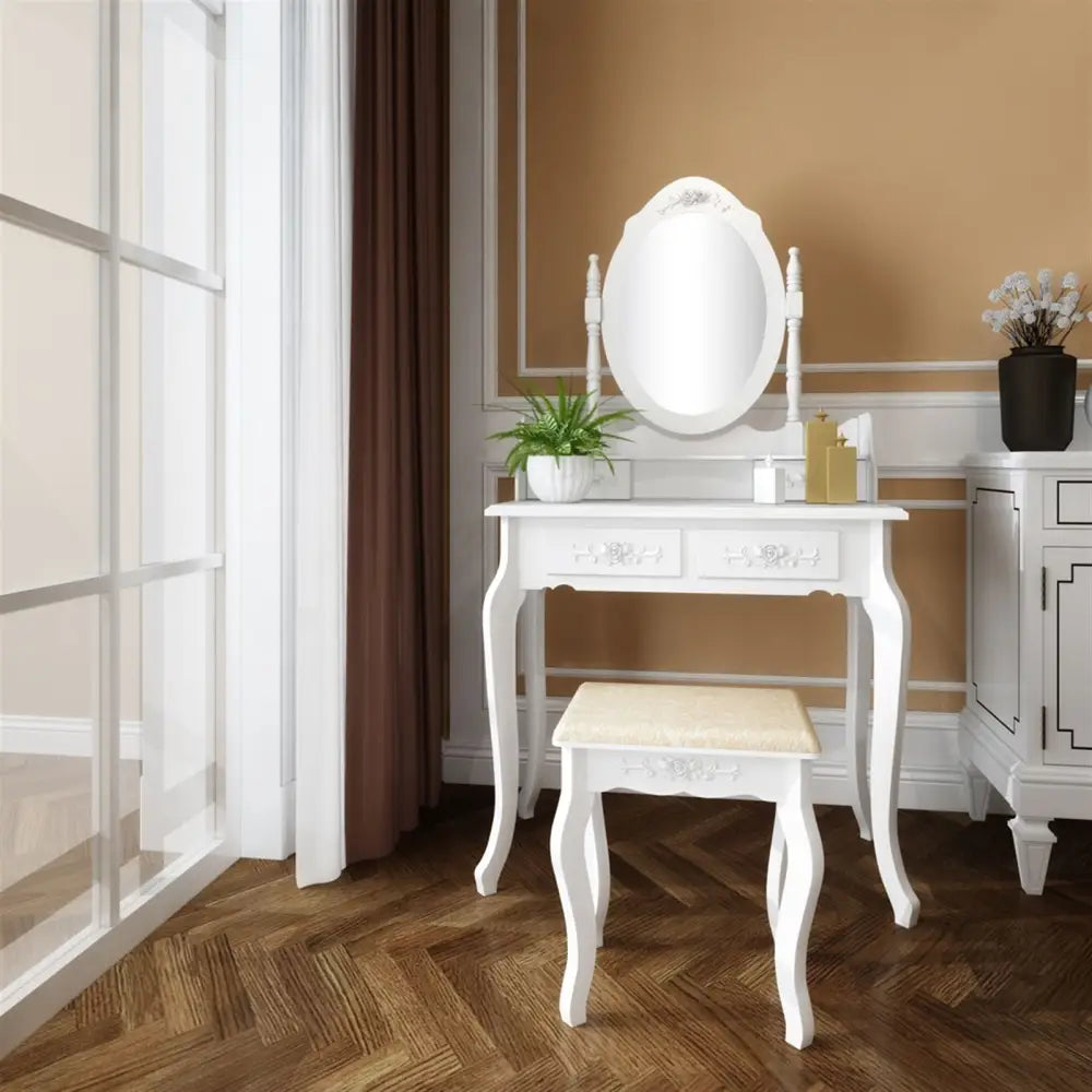 High quality solid wood dressing table with mirror and stool for elegant bedroom decor