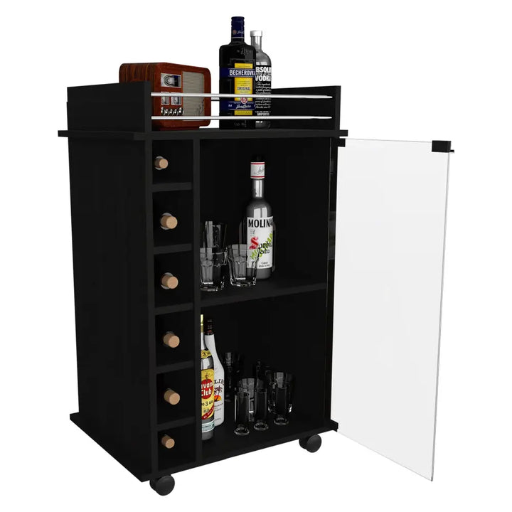 Black Huali Bar Cart with Wine Rack and 1-Year Warranty Coverage for elegant storage