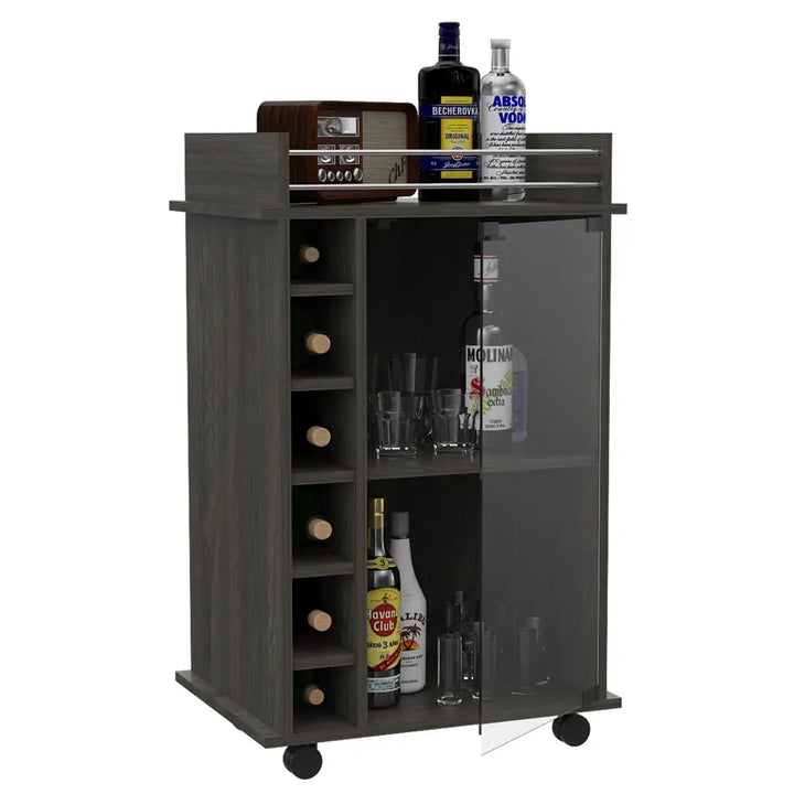 Gray wooden Huali Bar Cart with Wine Rack and 1-Year Warranty Coverage