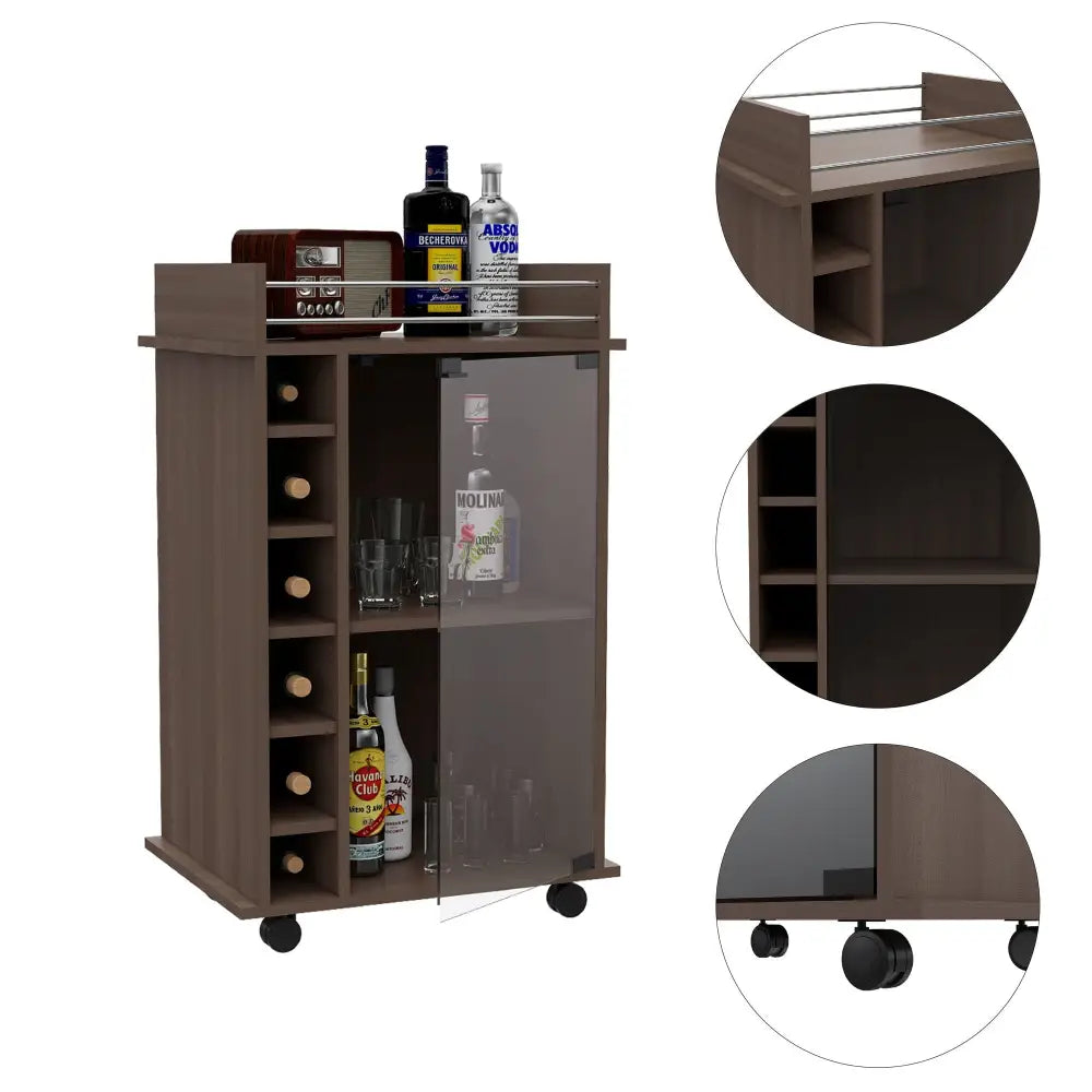 Huali bar cart with glass door, wine rack, and 1-year warranty coverage
