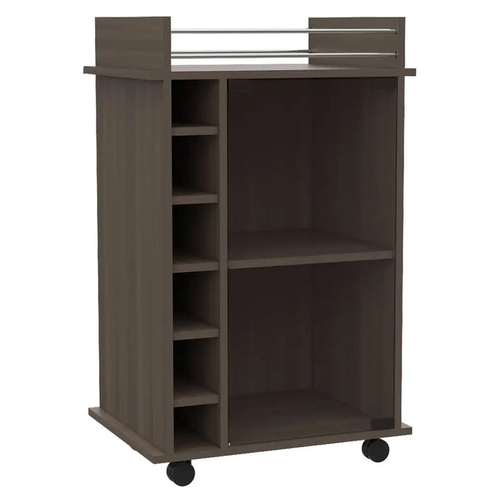 Brown Huali Bar Cart with Wine Rack featuring 1-Year Warranty Coverage