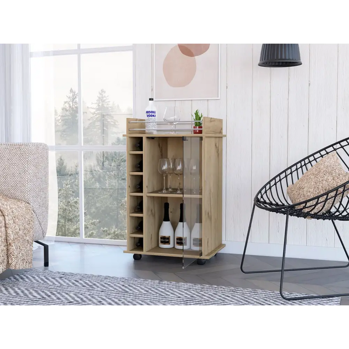 Wooden Huali Bar Cart with wine storage and 1-year warranty coverage for elegant entertaining