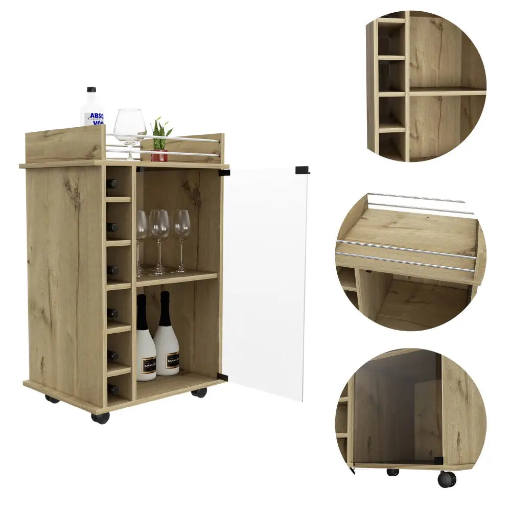 Huali Bar Cart with wine storage and 1-year warranty coverage for stylish home bar setup