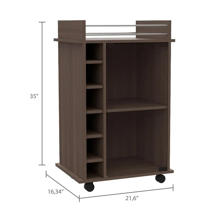 Brown Huali Bar Cart with Wine Rack and 1-Year Warranty Coverage for elegant entertaining