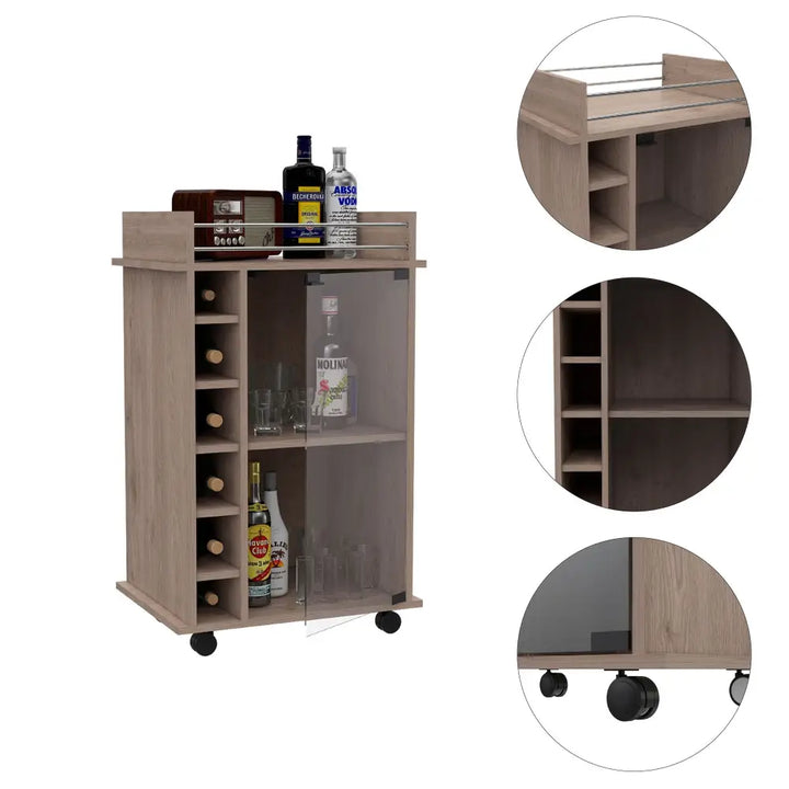 Huali Bar Cart with wine rack and 1-year warranty coverage, elegant rolling bar cabinet