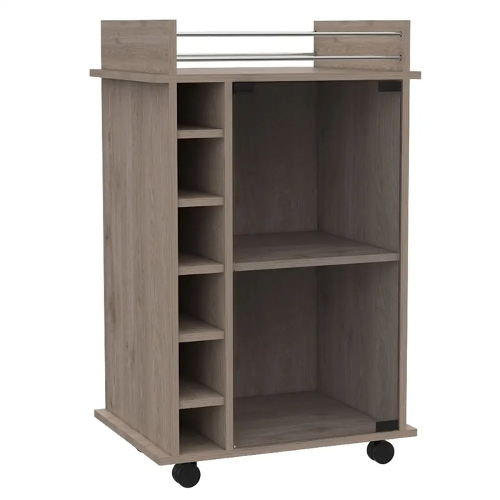 Wooden Huali Bar Cart with Wine Rack and 1-year warranty coverage for versatile use