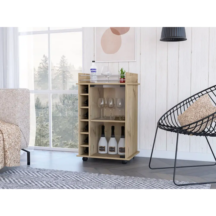 Huali Bar Cart with Wine Storage and 1-Year Warranty Coverage in elegant wood finish