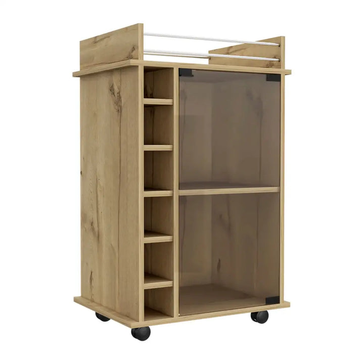Huali Bar Cart with Wine Rack showcasing elegant wooden design and 1-year warranty coverage