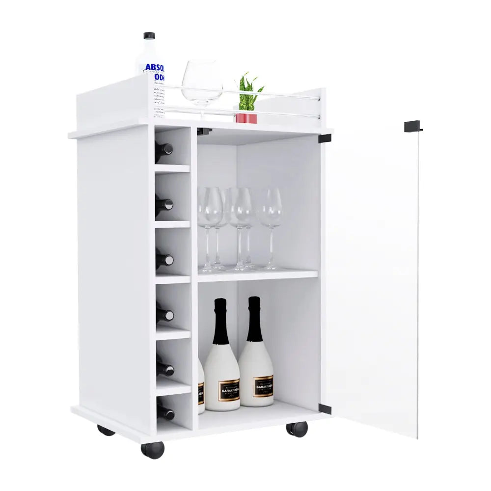 White Huali Bar Cart with Wine Rack and 1-Year Warranty Coverage for elegant storage