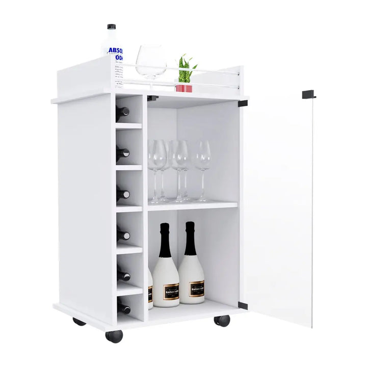 White Huali Bar Cart with Wine Rack and 1-Year Warranty Coverage for elegant storage