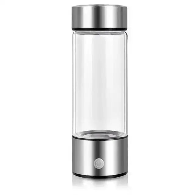 Clear glass and stainless steel water bottle for hydrogen-rich water in the Hydrogen-Rich Water Cup
