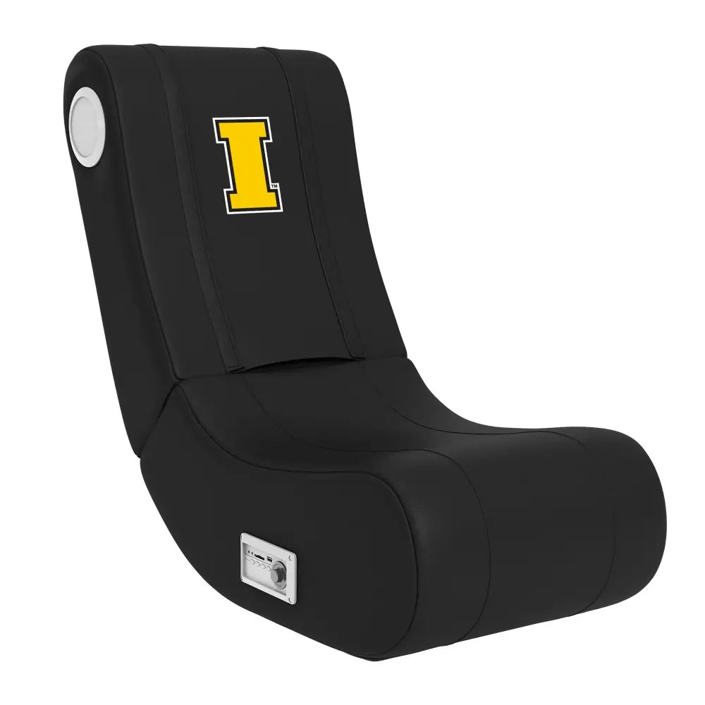 Black gaming chair with yellow I logo from Iowa Hawkeyes Game Rocker 100 for gaming comfort
