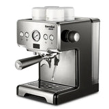 Black and silver Italian Semi-Automatic Coffee Machine with steam milk frother for premium coffee brewing