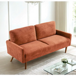 Orange two-cushion velvet couch for a chic living room in Kent Pumpkin Orange Velvet Couch Chic Living Room