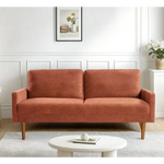 Velvet couch with wooden legs for chic living room decor in the Kent Pumpkin Orange collection