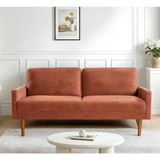 Velvet couch with wooden legs for chic living room decor in the Kent Pumpkin Orange collection