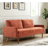 Orange upholstered velvet couch in Kent Pumpkin Orange Chic Living Room setting