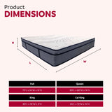 Mattress dimensions including foam layers and pocket coil for King 14 Inch Plush Hybrid Mattress
