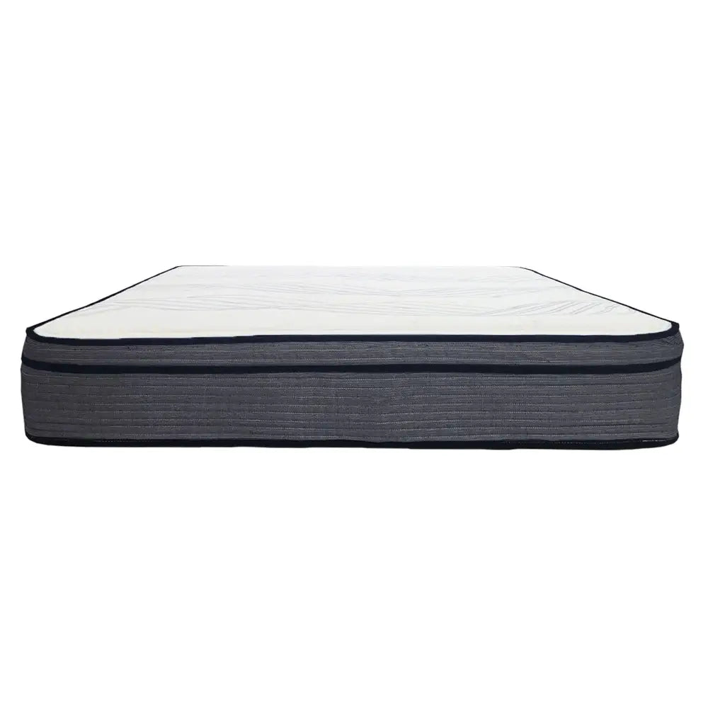 Comfortable King 14 Inch Plush Hybrid Mattress with patterned surface, multiple foam layers