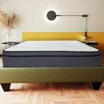 King 14 Inch Plush Hybrid Mattress with Gray Sides, White Top, foam layers, pocket coil