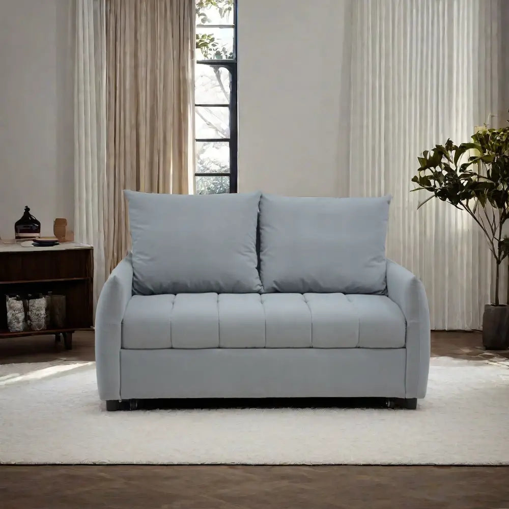 Light blue loveseat as a comfortable sofa bed in the Large Line Fabric Sofa Bed Futon Couch collection