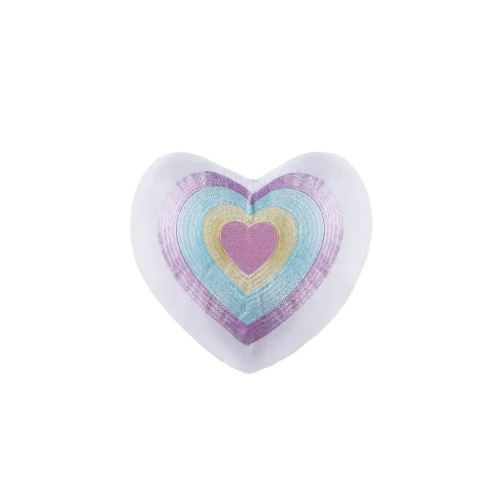 Heart shaped bath bomb with concentric pastel hearts complements Lavender Tassel Comforter and heart shaped throw pillow set