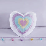 Heart shaped decorative pillow with pastel concentric hearts from Lavender Tassel Comforter set