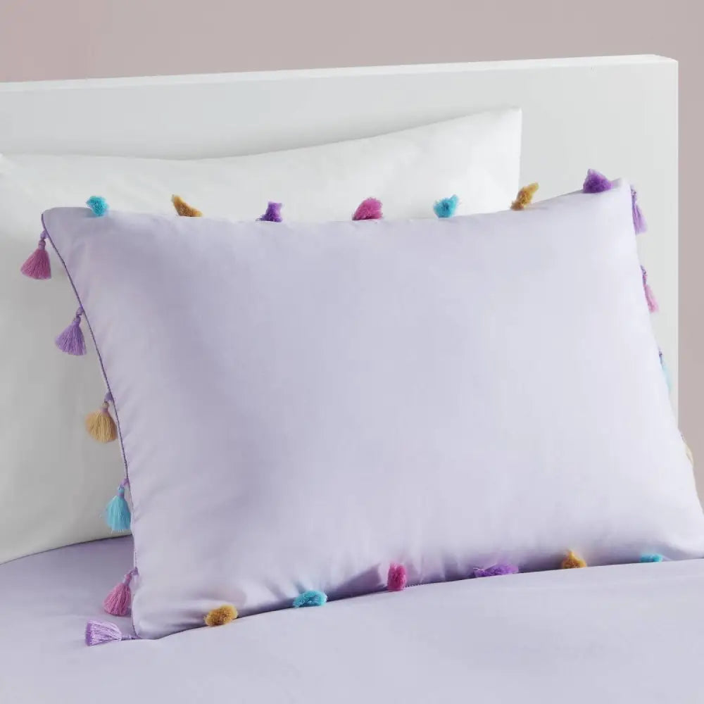 Lavender pillow with colorful tassels and heart shaped throw pillow set