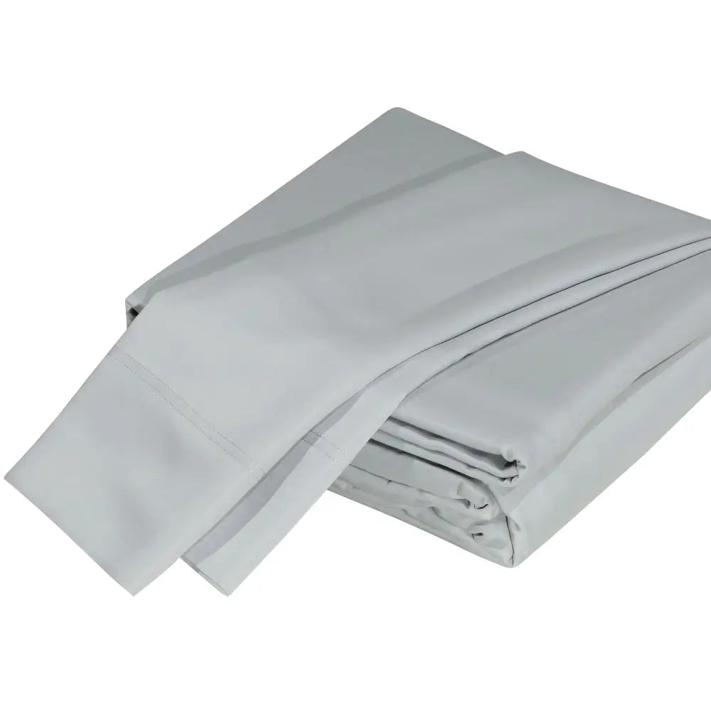 Folded light gray Tencel Lyocell sheet set with low environmental impact