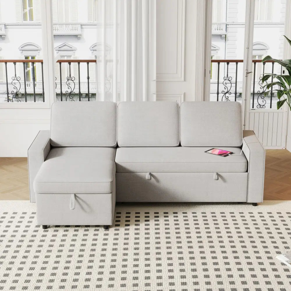Light Grey L Shaped Sofa Bed with Storage Package Quantity showcasing a spacious sofa bed