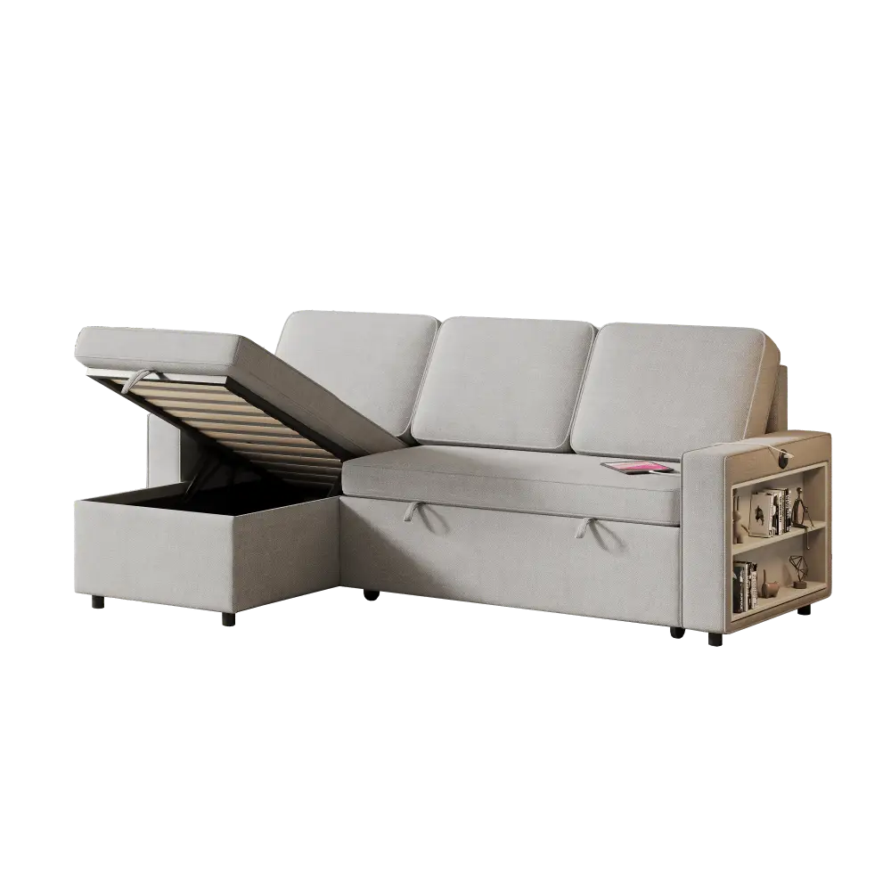 Beige sectional sofa with storage and sofa bed in package quantity for versatile living