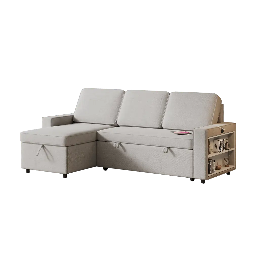 Beige sectional sofa bed with storage package quantity and size for versatile comfort