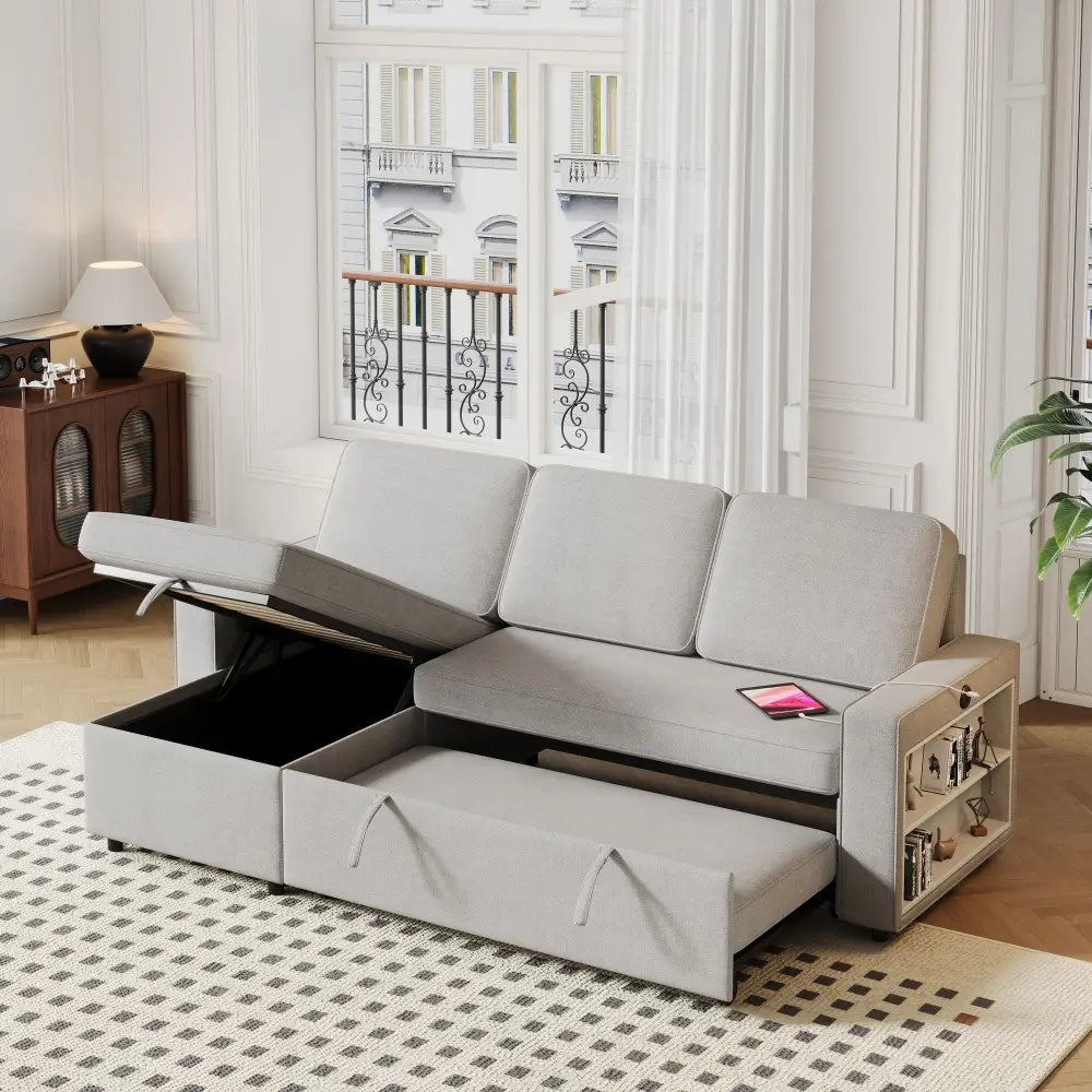 Light Grey L Shaped Sofa Bed with Storage Package Quantity showcasing convertible sofa bed design
